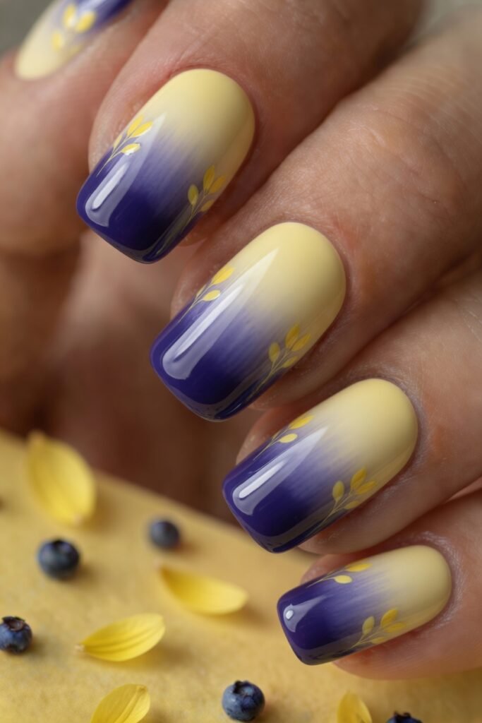 13. Blueberry French Fade with Yellow Accents