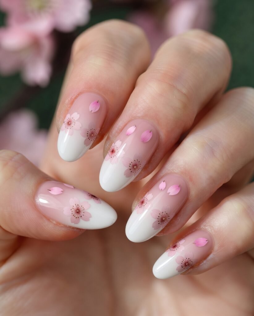 7. Ombre Pink to White Sakura Nails