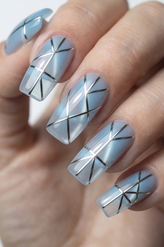 Geometric Chrome Lines Over Cat Eye