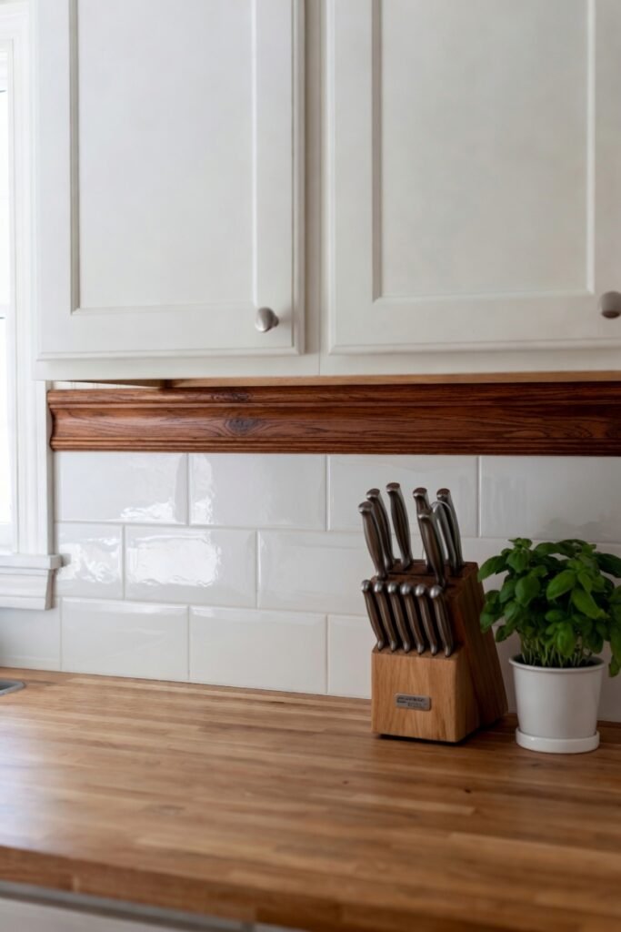 3. High Gloss Bead Board Backsplash for Easy Cleaning