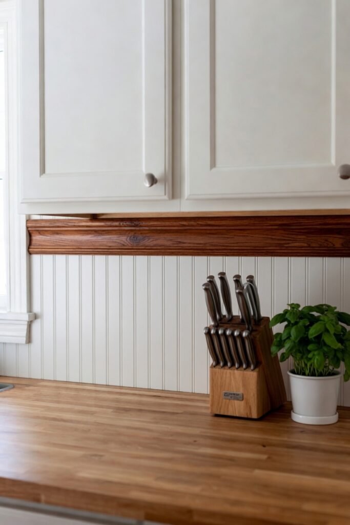 2. Bead Board Backsplash with a Chair Rail Molding