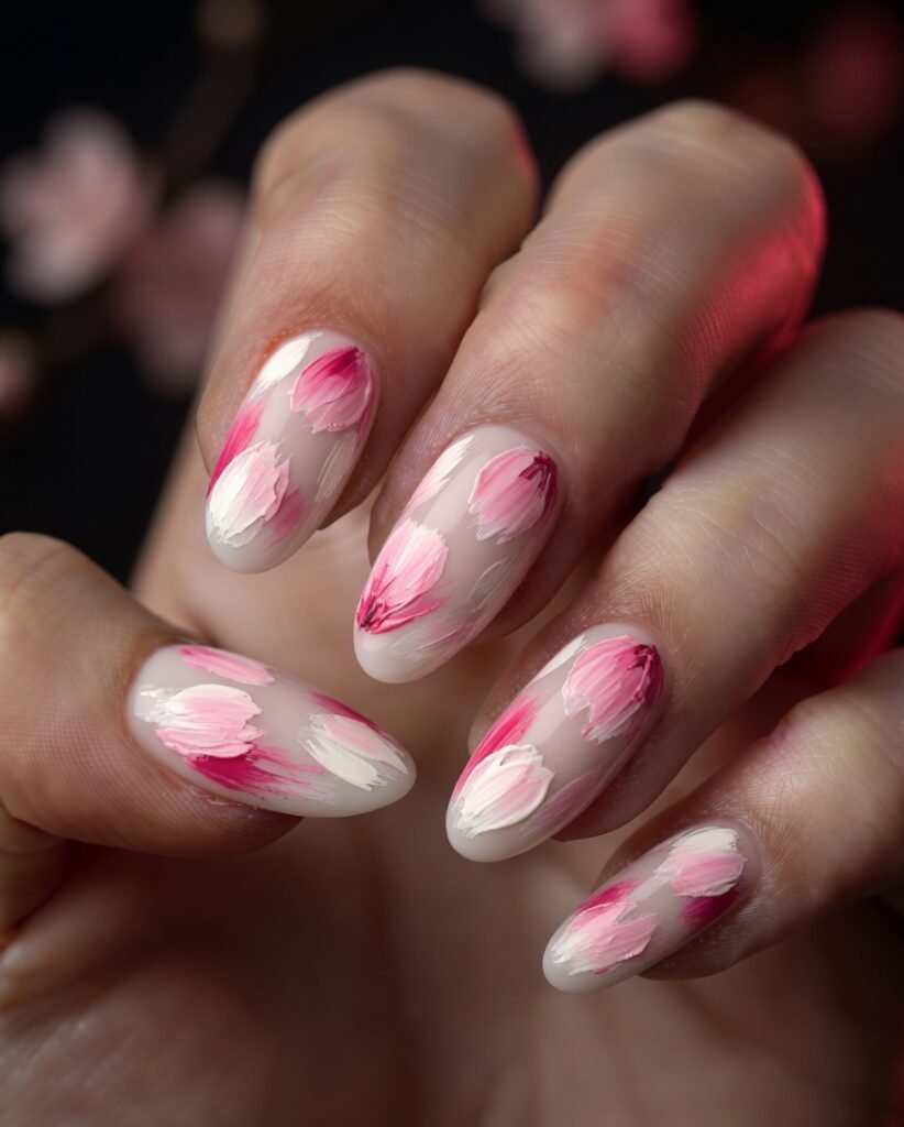 16. Abstract Sakura Nails