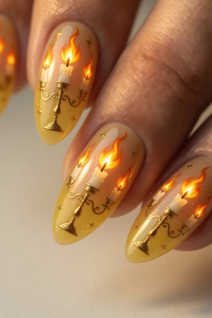 9. Lumiere’s Candlelight Flame on Sheer Yellow