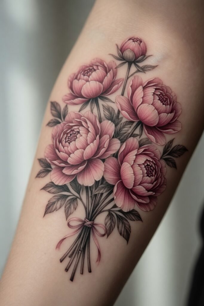 11. Peony Bouquet Tattoo