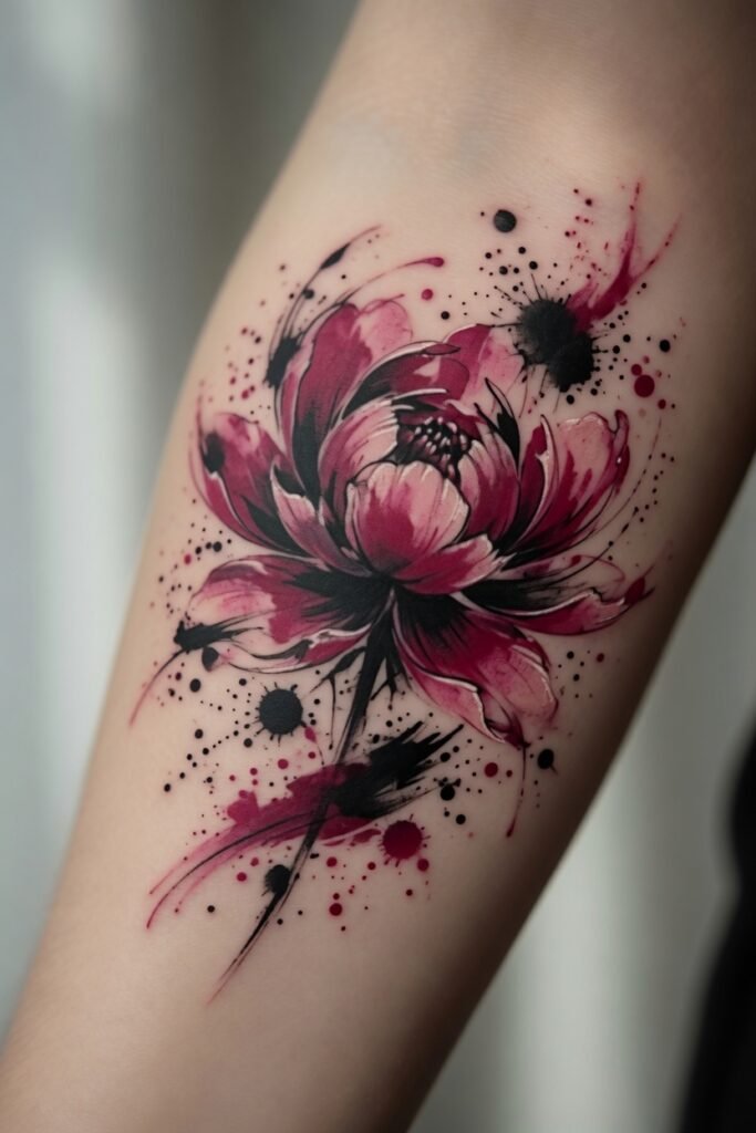 14. Abstract Peony with Splatter Effects