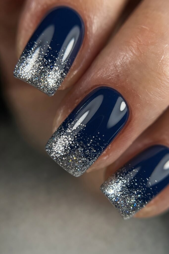 9. Navy Blue with Silver Glitter Dip