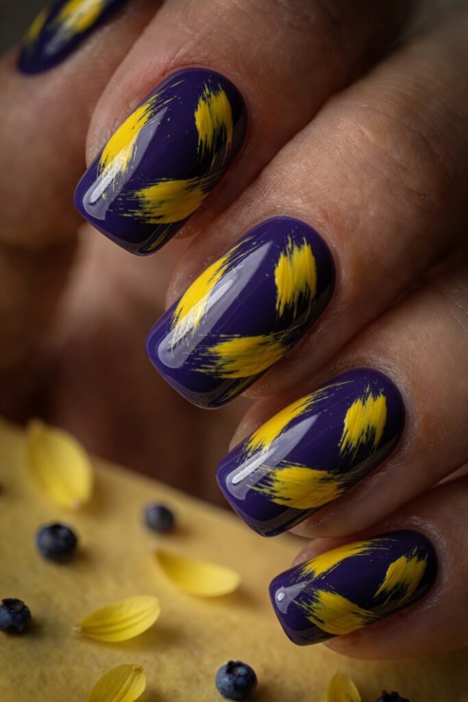 14. Yellow Abstract Strokes Over Blueberry