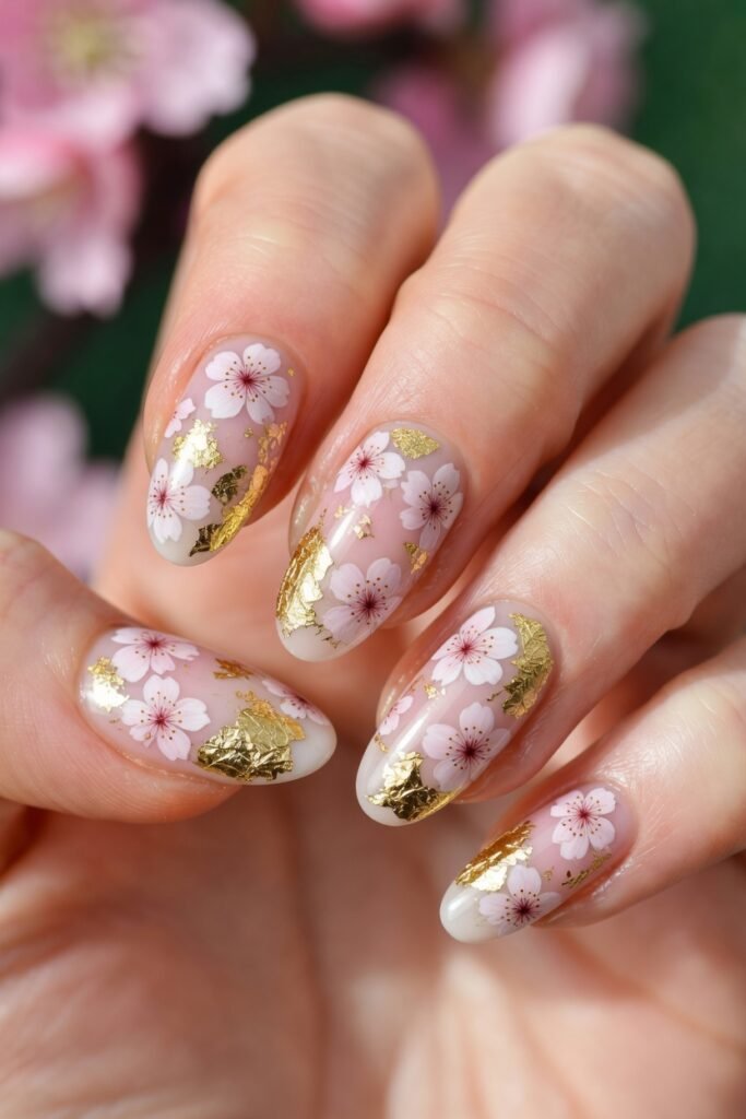 3. Gold Foil and Cherry Blossom Accents