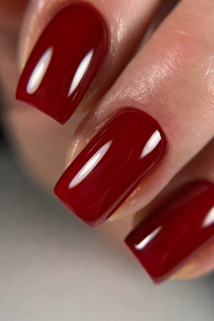 2. Classic Crimson Red Square Nails