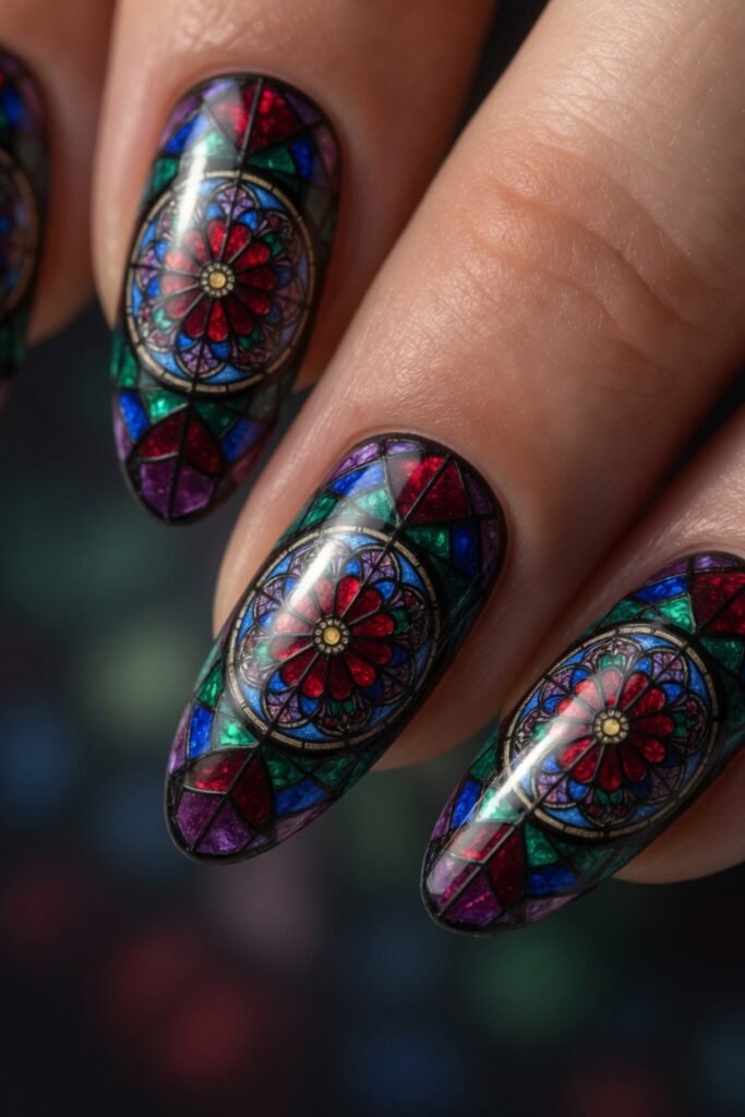 4. Stained Glass Rose Window in Jewel Tones
