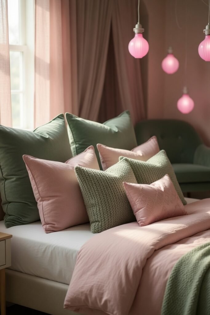 13. Pink and Sage Green Throw Pillow Mixology