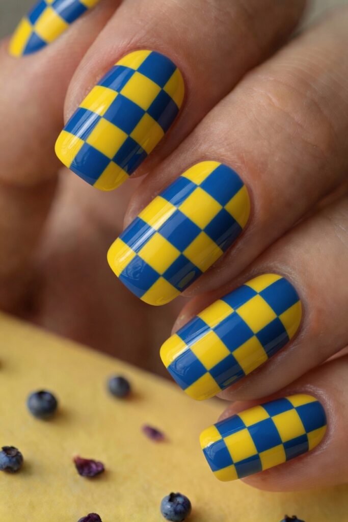 10. Yellow and Blueberry Checkerboard Pattern
