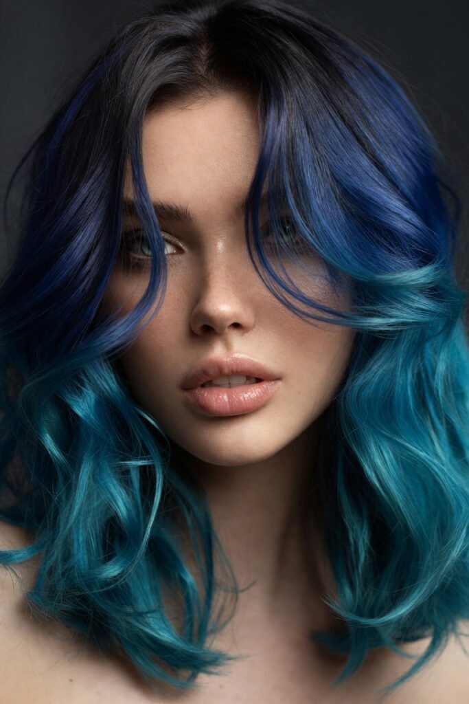 10. Navy Blue and Teal Dip Dye