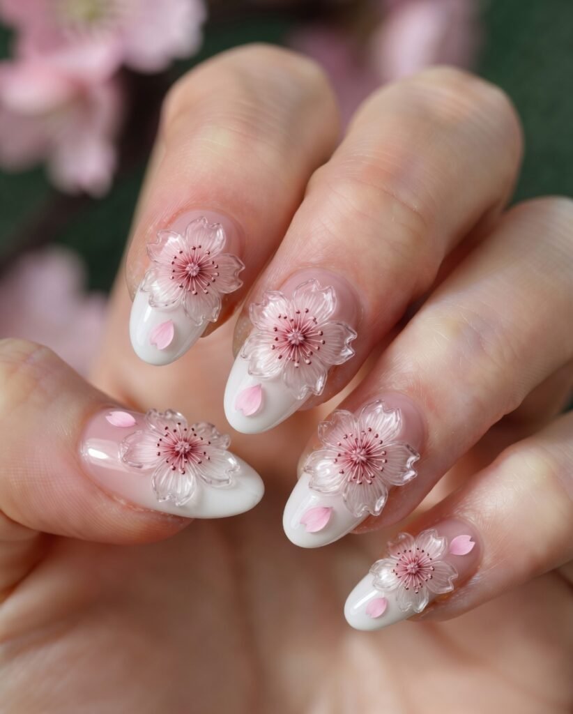 8. 3D Resin Sakura Nails
