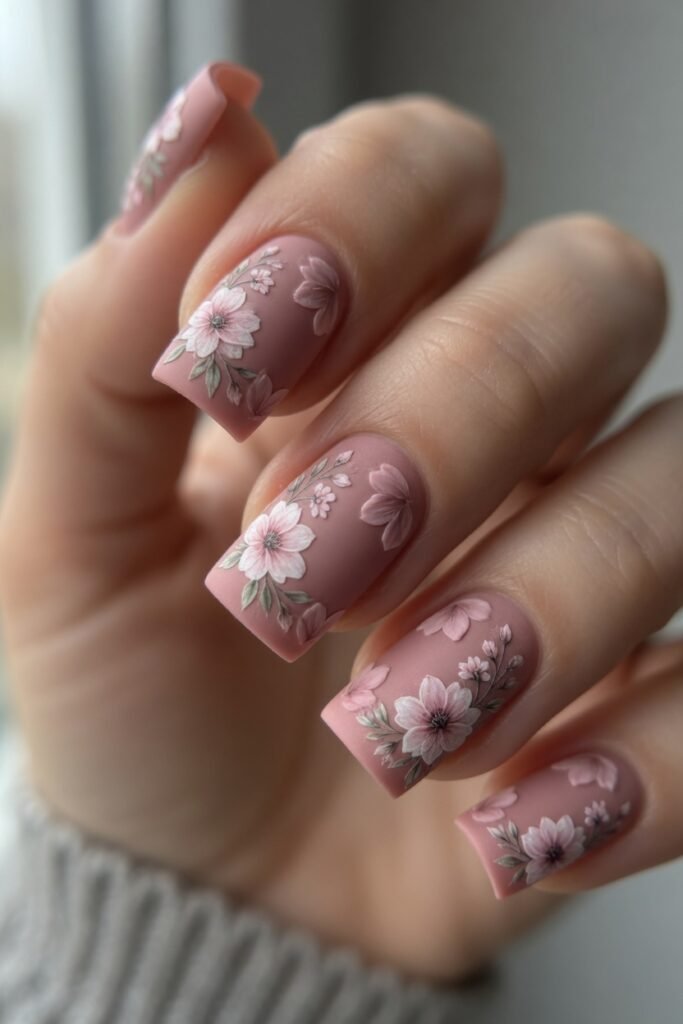13. Dusty Rose Matte with Floral Decals