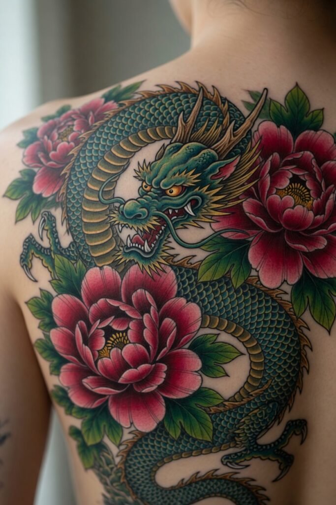 8. Peony and Dragon Japanese Irezumi