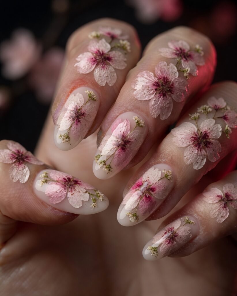18. Silver Lining Sakura Nails