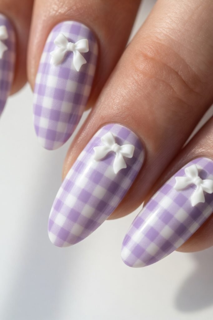 5. Belle’s Village Apron in Lavender and White Gingham