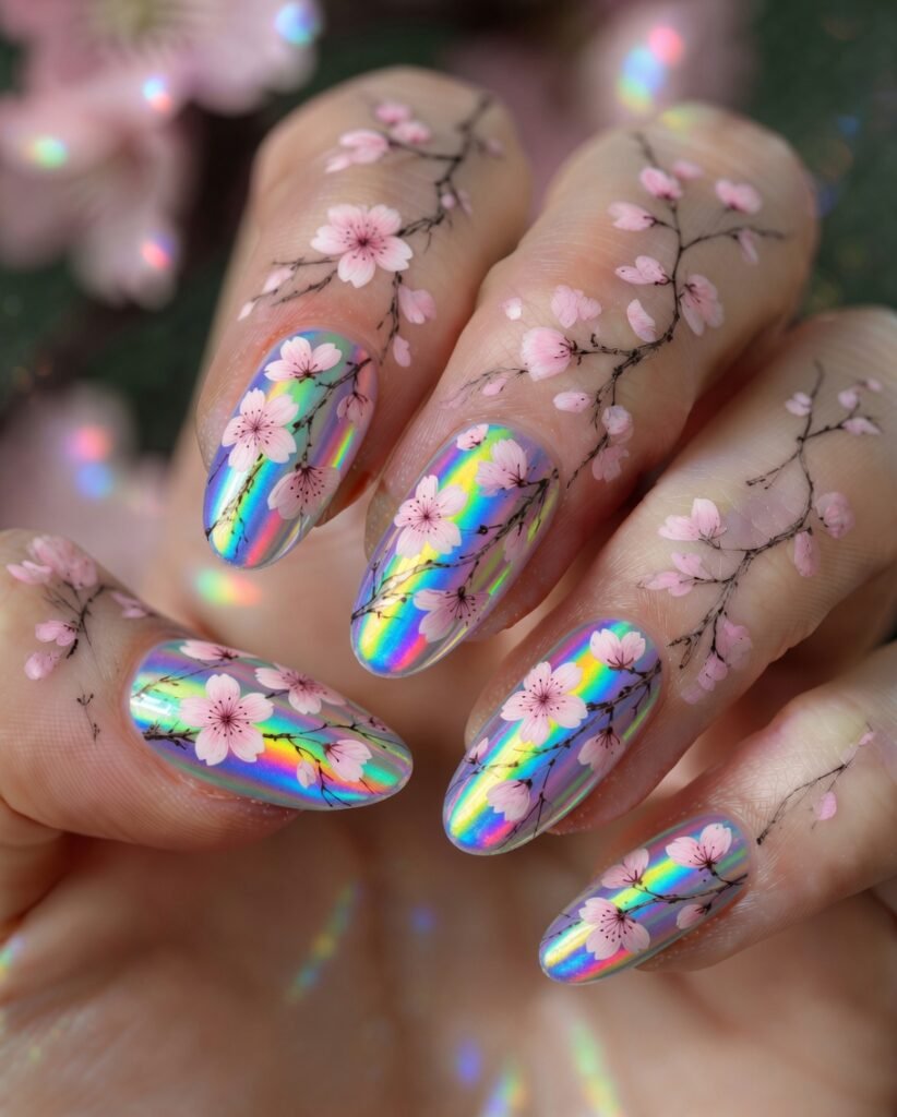 12. Holographic Sakura Nails