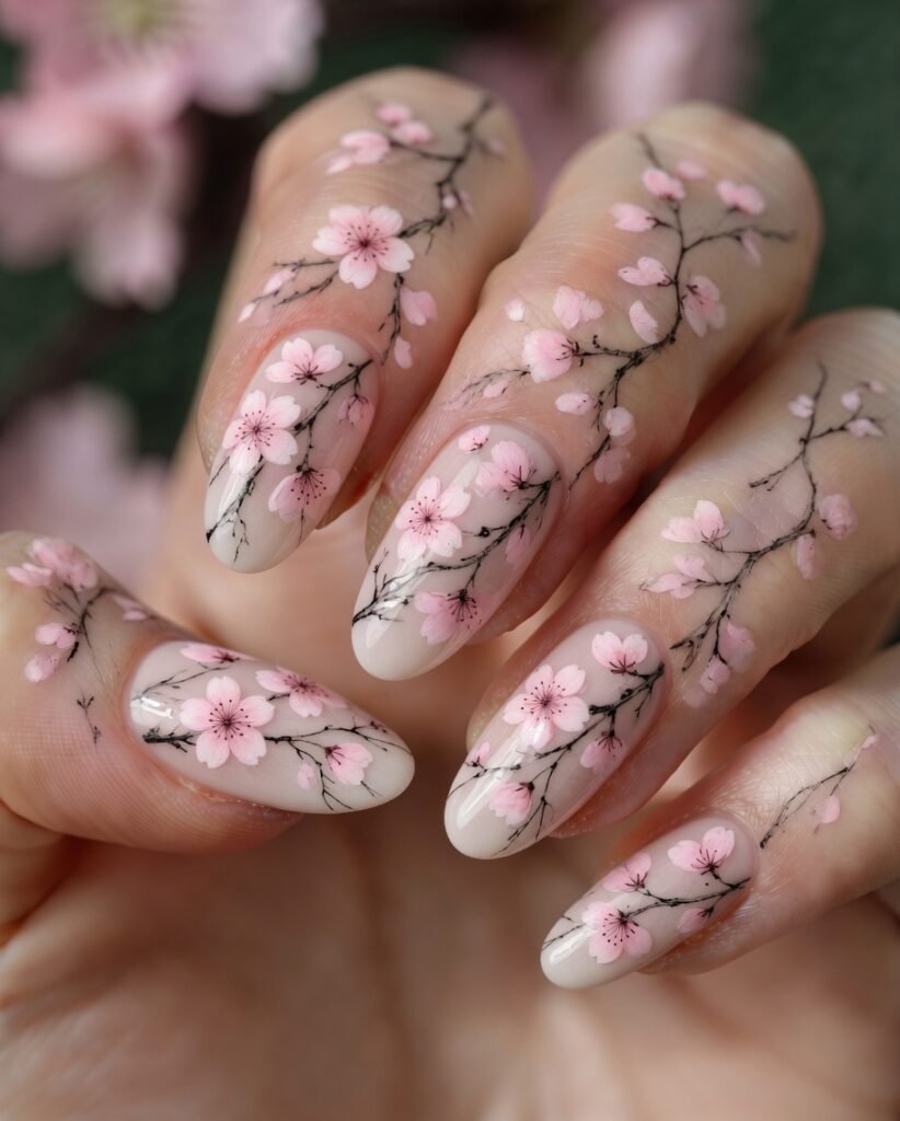 10. Cherry Blossom Branch Nails