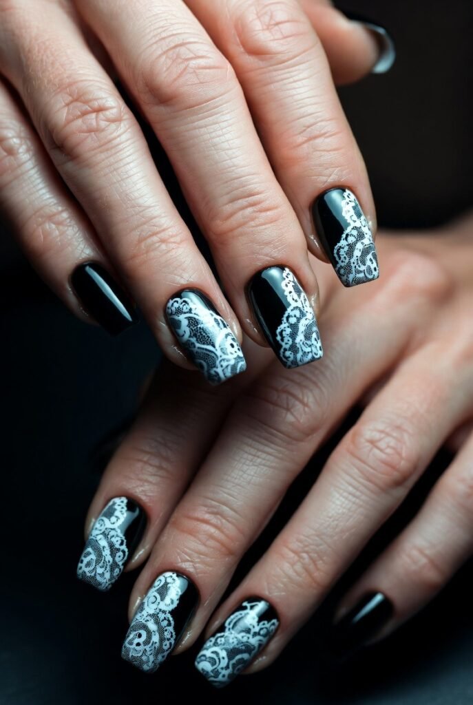White Lace on Solid Black Canvas