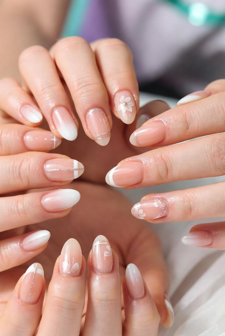 Close-up of beautifully styled short nails showcasing a stunning variety of chic and wearable nail art designs including minimalist patterns, delicate florals, pastel gradients, geometric accents, and elegant French tips, perfect inspiration for creative and flattering short nail art ideas that celebrate natural nail length