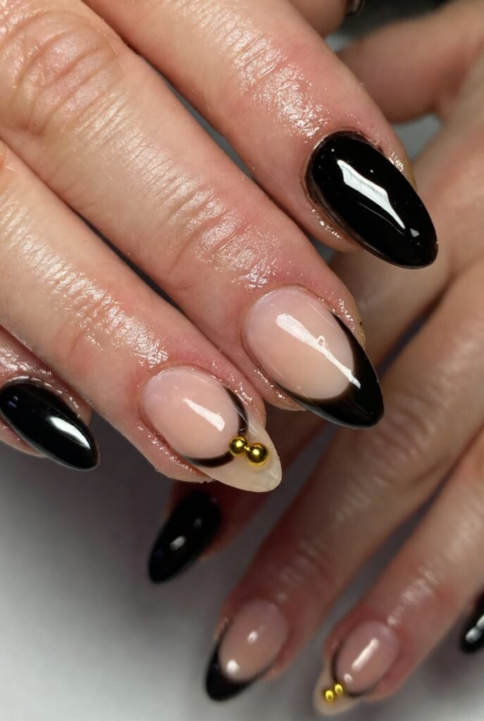 Glossy Black Tips with a Single Gold Bead Accent