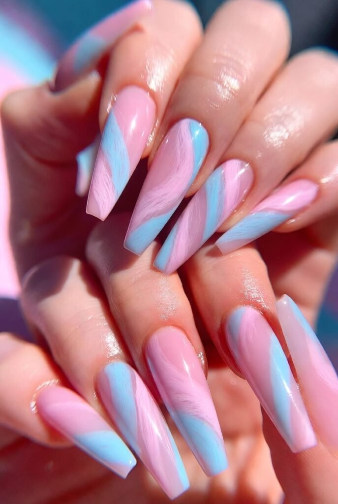 10. Cotton Candy Two-Tone Coffin Nails