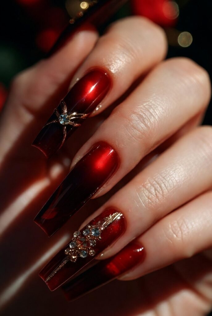 Dark Red with a Chocolate Brown French Tip: Warm, Unexpected, and Naturally Rich