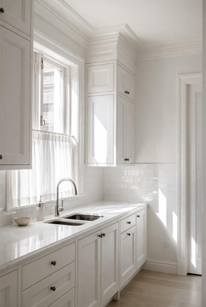 3. Two-Tone White: Off-White Walls + Bright White Trim