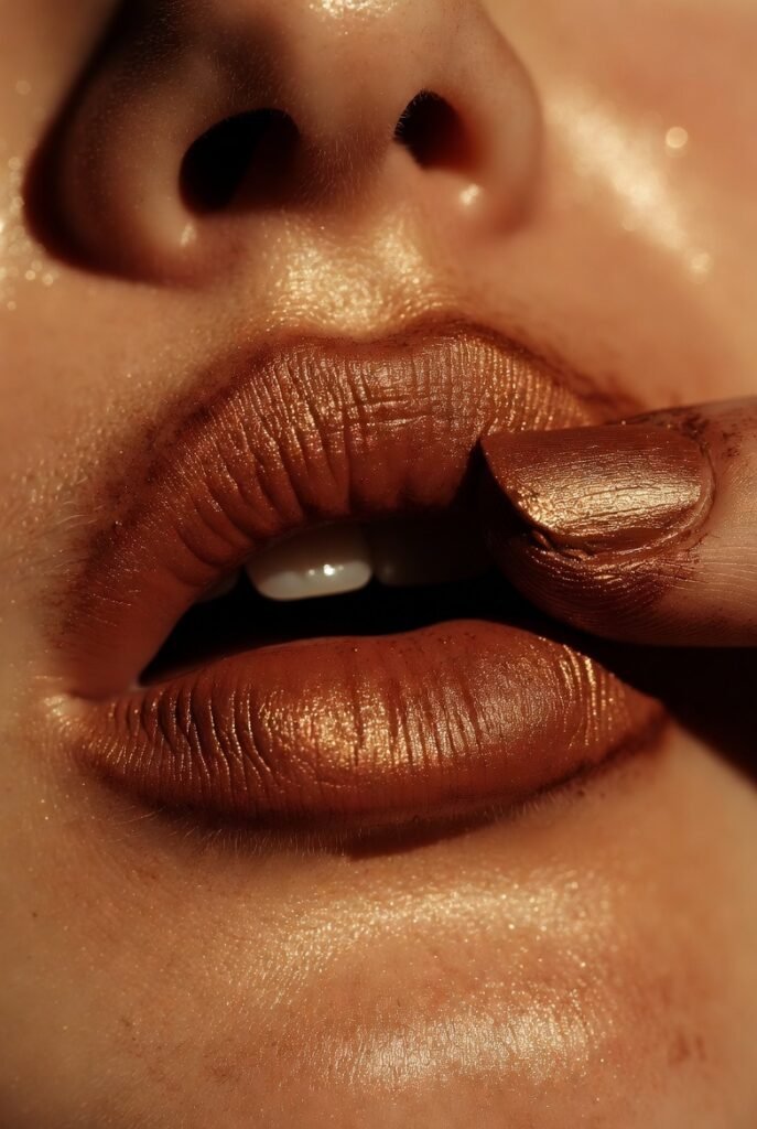 14. Tap Bronze Pigment Onto Your Lips for a Monochromatic Moment
