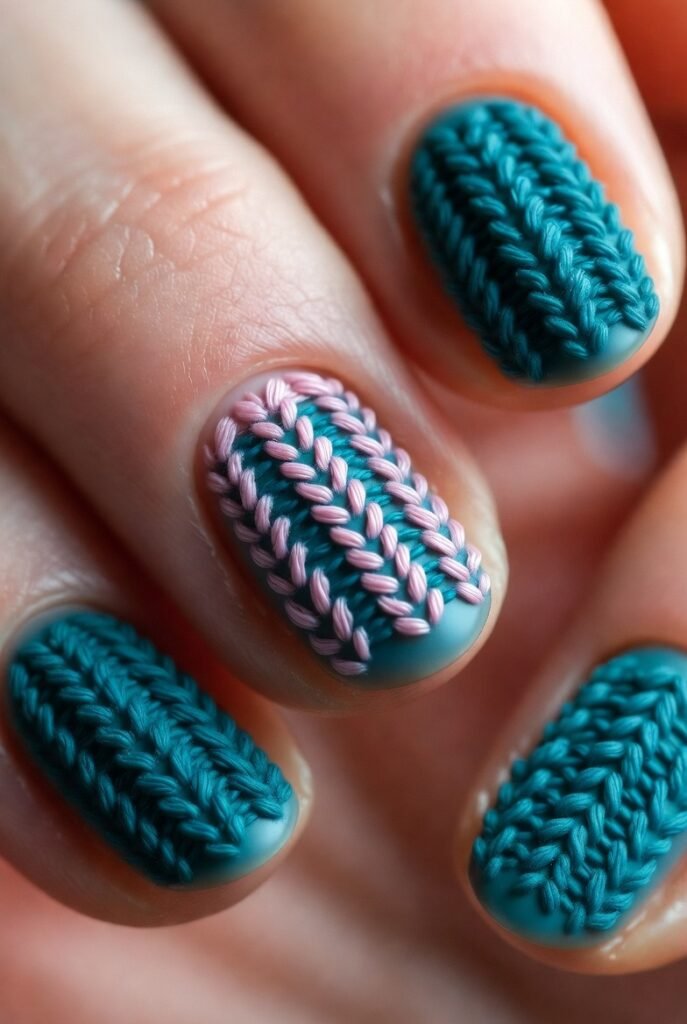 14. Sweater Knit Texture in Teal with Pink Ribbing