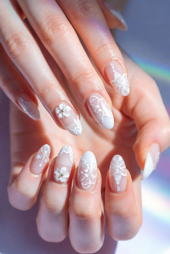 Floral Lace Accent Nails