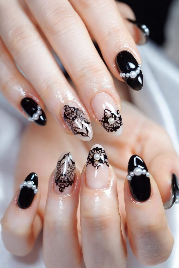Black Lace and Pearl Embellishments