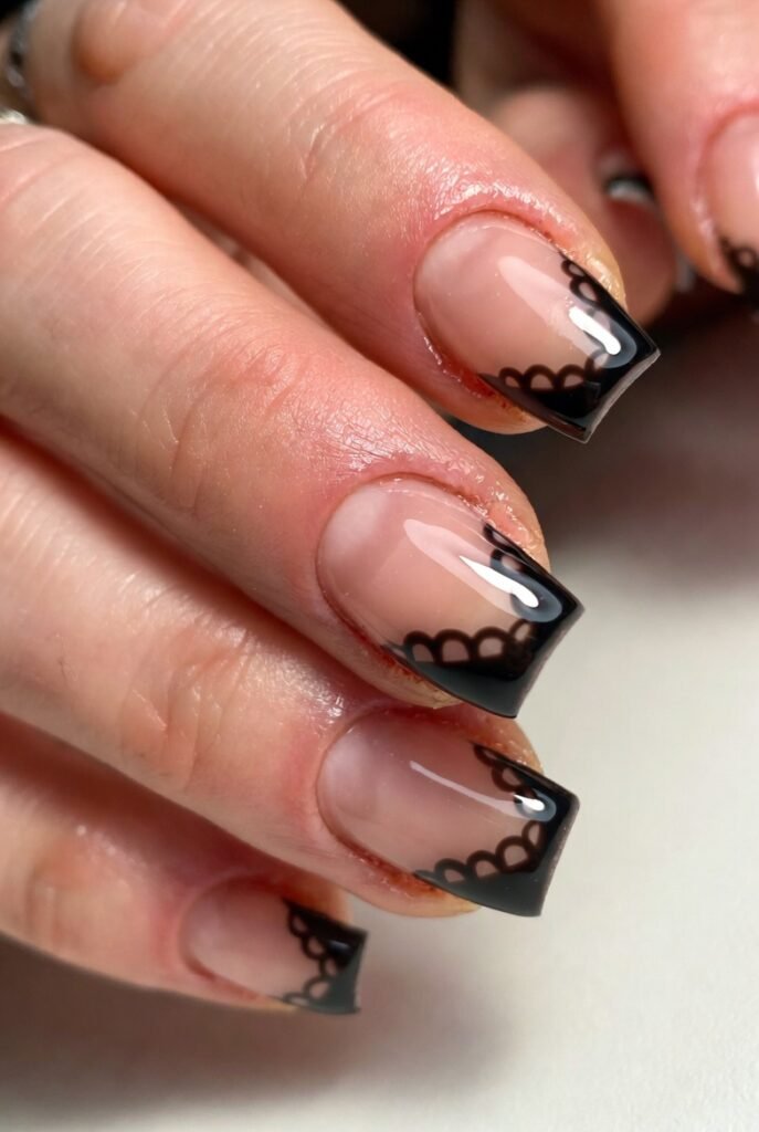 Sheer Nude Base with Bold Black Lace Overlay