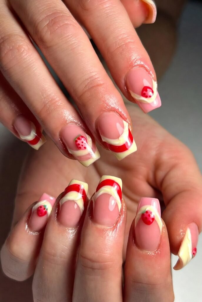 8. Strawberry Shortcake Layered Nails
