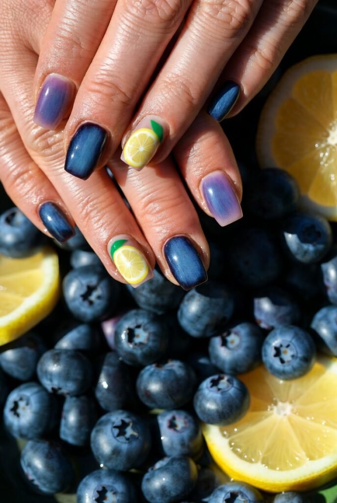 8. Paint a Single Lemon Slice on a Blueberry Background
