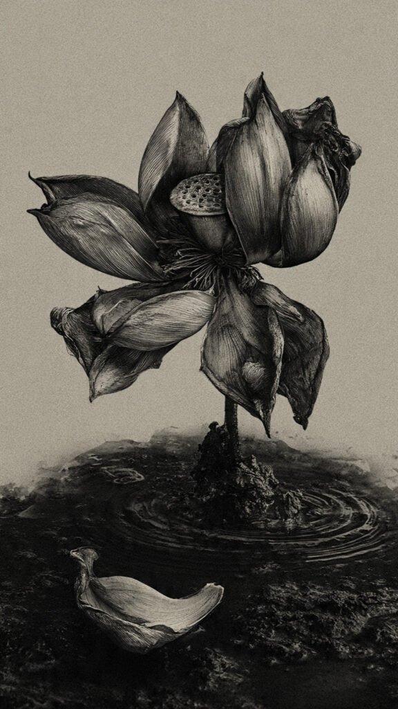 Ghost Pipe Plant (Monotropa) in White Ink on Black
