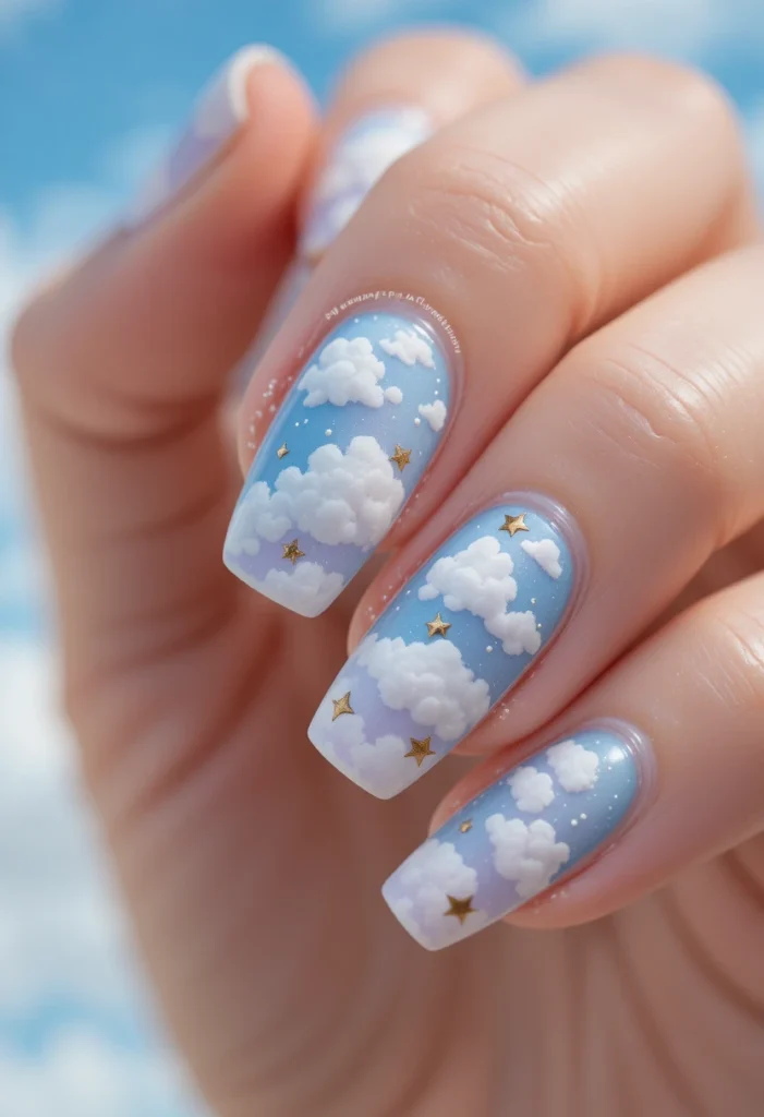 White Cloud Sky Nails