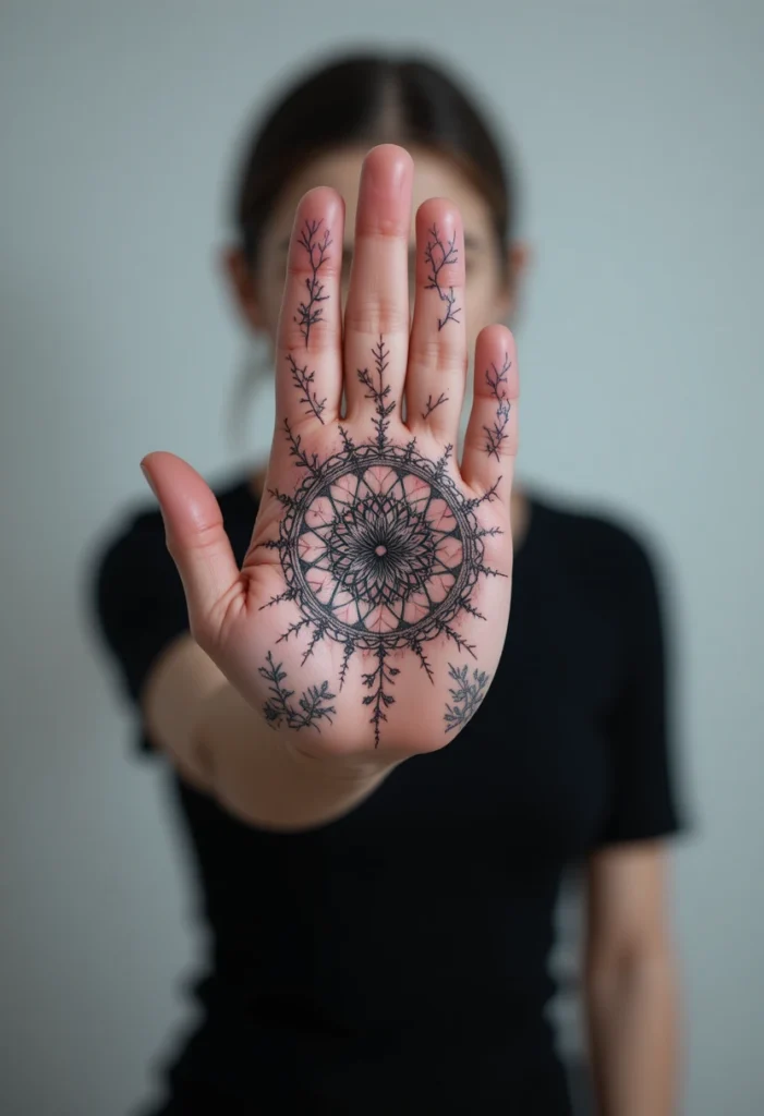 Cherry Blossom Mandala on the Palm Center
