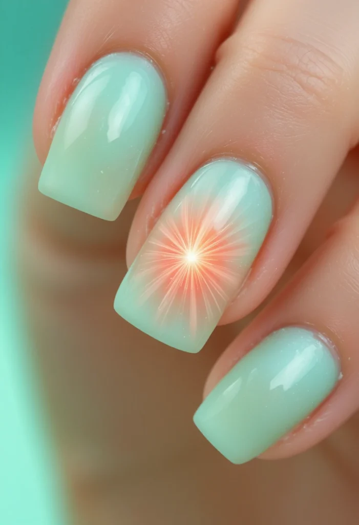 Coral Burst on Mint Green Sheer Base