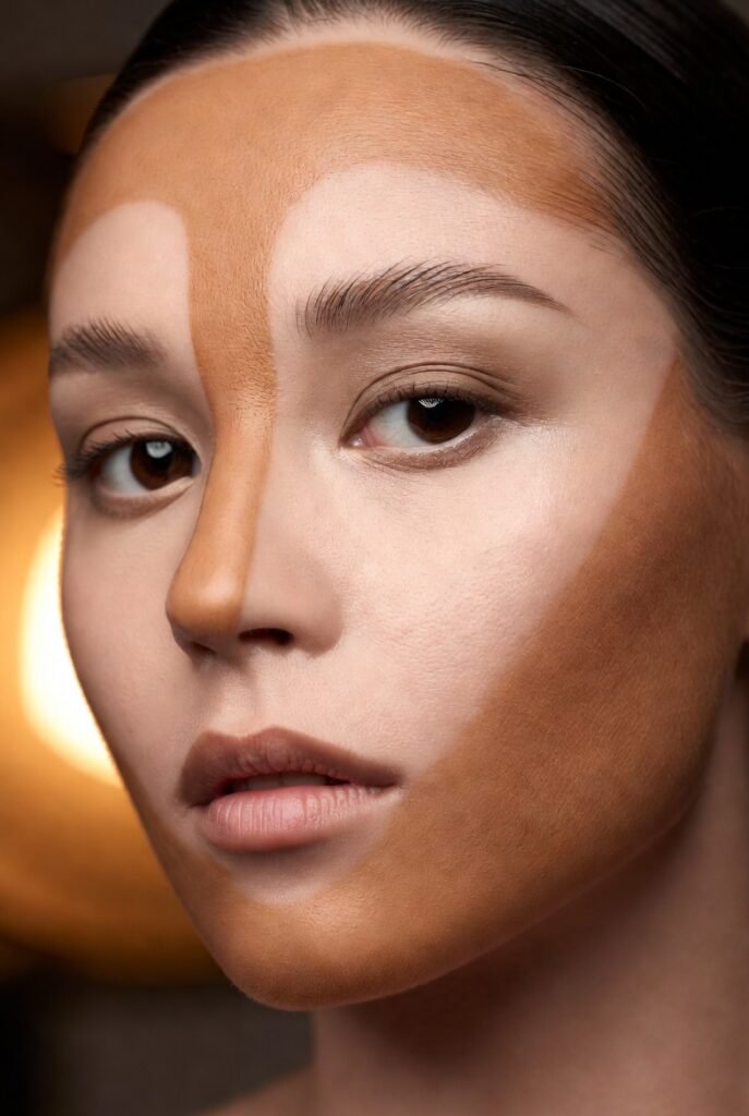 Bronzer Applied in a Number “3” Shape