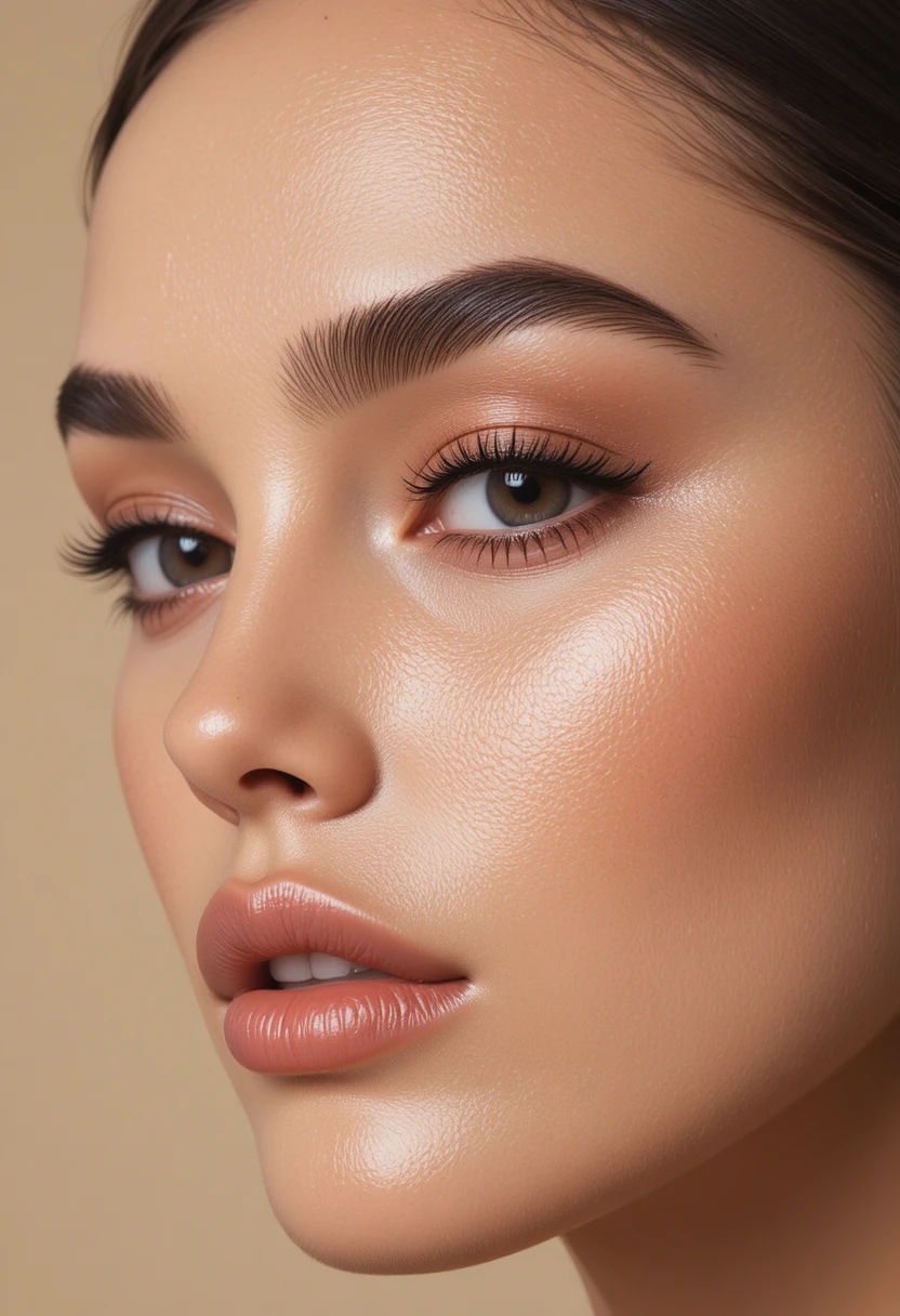 Close-up of perfectly laminated eyebrows showcasing glossy, feathered brow lamination style for polished, expressive eyebrows