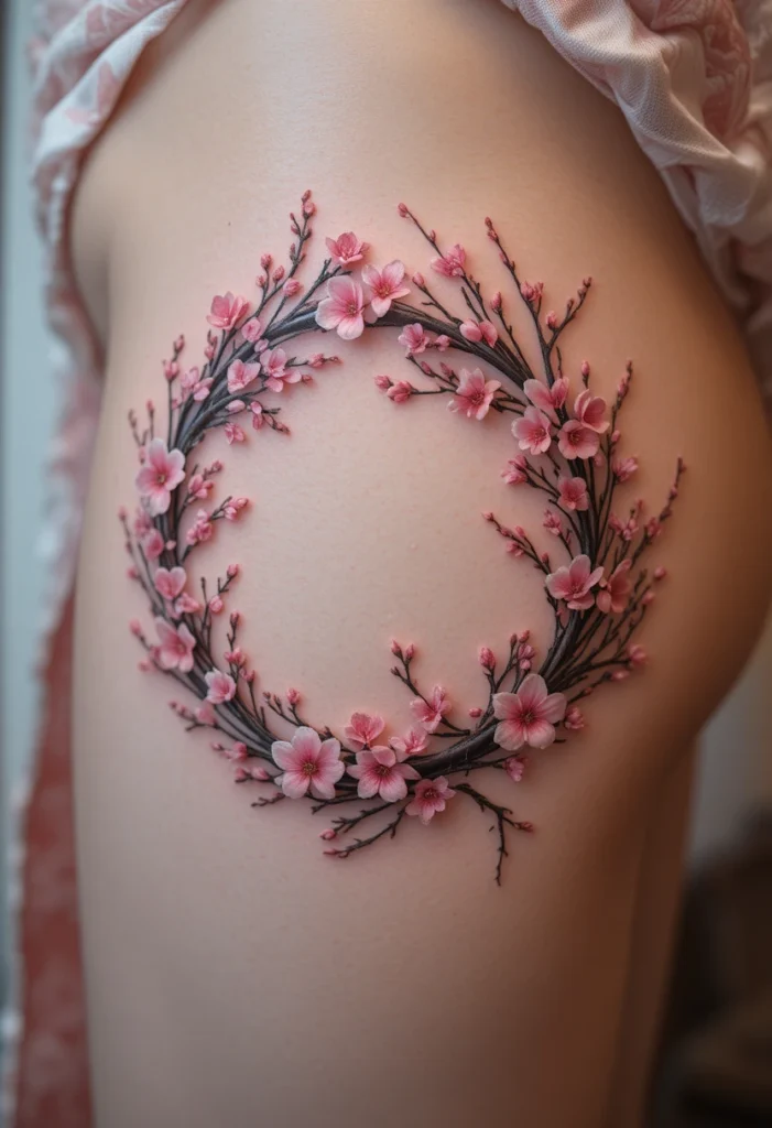 Circular Sakura Wreath on the Thigh