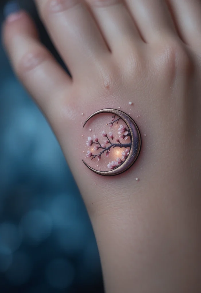 Cherry Blossom and Crescent Moon on the Thumb Web