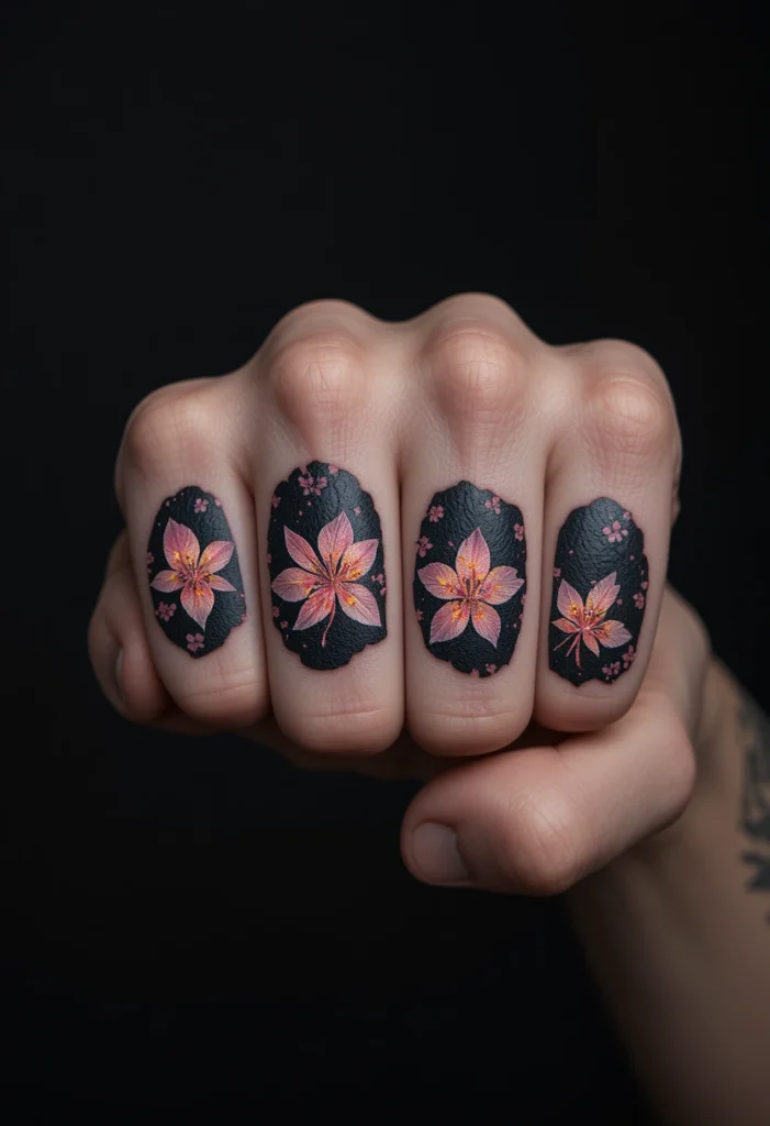 Negative Space Cherry Blossoms on the Knuckles