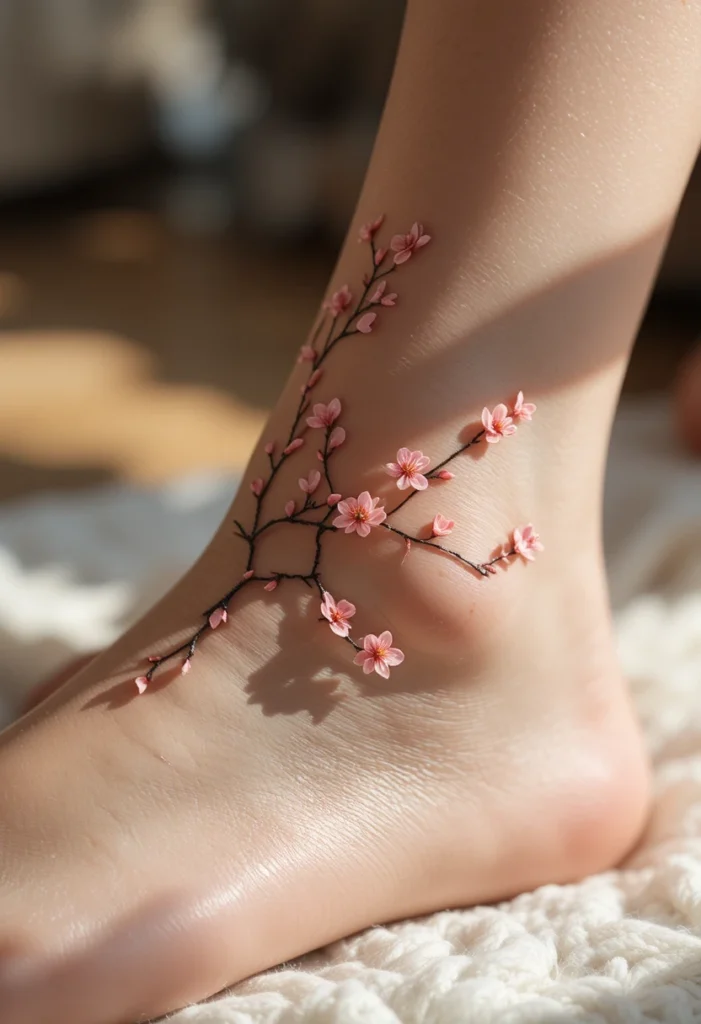 Sakura Branch Wrapping Around the Ankle