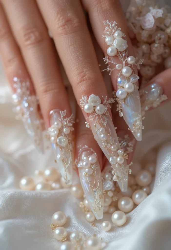 White Pearl Embellished Nails