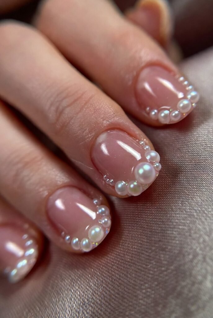 Pearl-Encrusted Tips on Sheer Pink