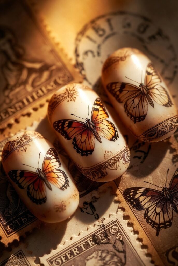 Vintage Stamp Butterflies with Sepia Tones